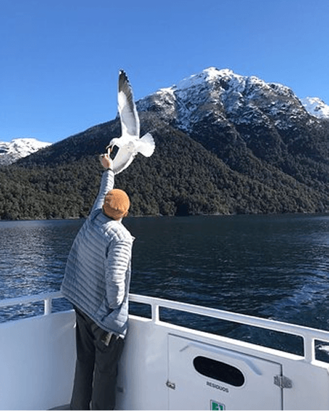 Persona dándole de comer a las gaviotas en el tour puerto blest